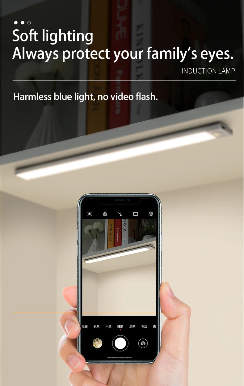LED Night Light 20/30/40/60CM Motion Sensor Wireless USB Cabinet Night Light Wardrobe Lamp For Kitchen Cabinet Bedroom Wardrobe