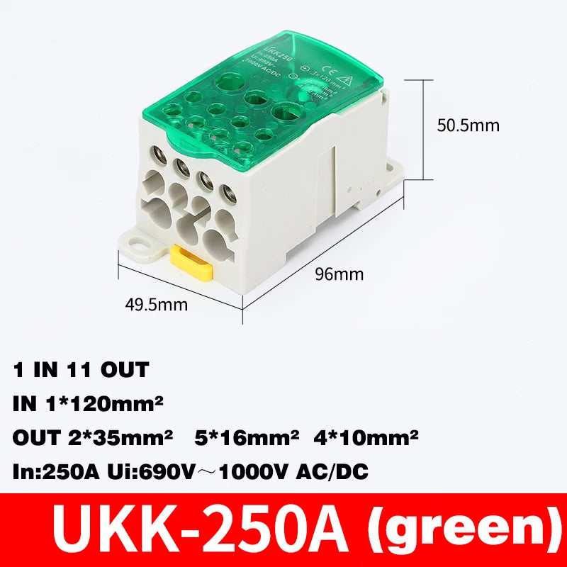 Din Rail Terminal Block UKK 80A/125A/160A/250A/400A Distribution Box One In Several Out Unipolar Junction Box Wire Connector