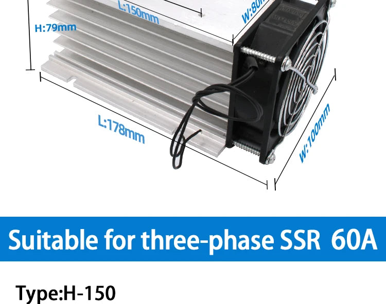 LCTC Radiator With Fan For Three Phase Solid State Relay SSR Heat Sink 100A 120A 3-phase Relay DC 48V Y-150