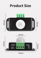 DC 12-24V PIR Motion Sensor Switch - Adjustable Delay Infrared Human Detection Ideal for LED Lights and Wardrobe Strip