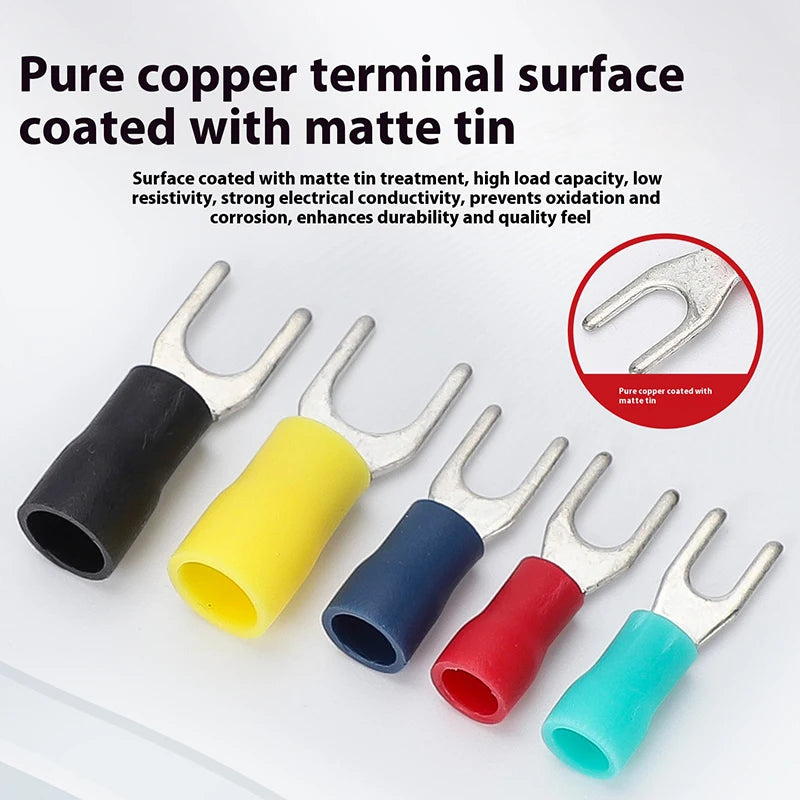Fork Crimp Terminal Copper Tin Plating Insulated Terminal Block U-Type Wire Connector Thickened Copper Cable Joint SV1.25/2/-3/4