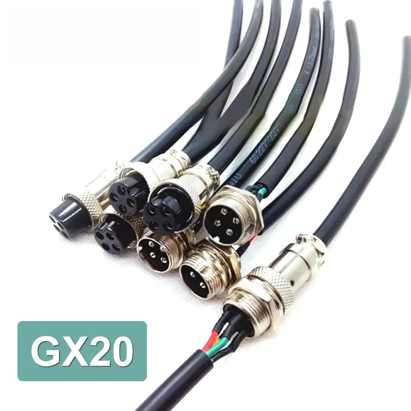 250V Aviation Plug Socket GX20 7-20A  with Wire 2 3 4 5 6 7 8 9 10 12 Pin Connector Cable Male and Female Connection Line