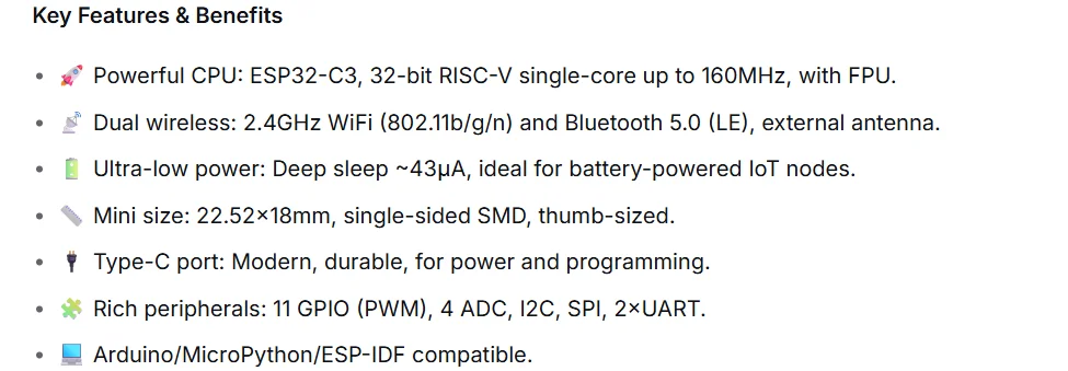 ESP32-C3 SuperMini Development Board WiFi Bluetooth-Compatible RISC-V Type-C for Arduino IOT Smart Home Compact Module Low Power
