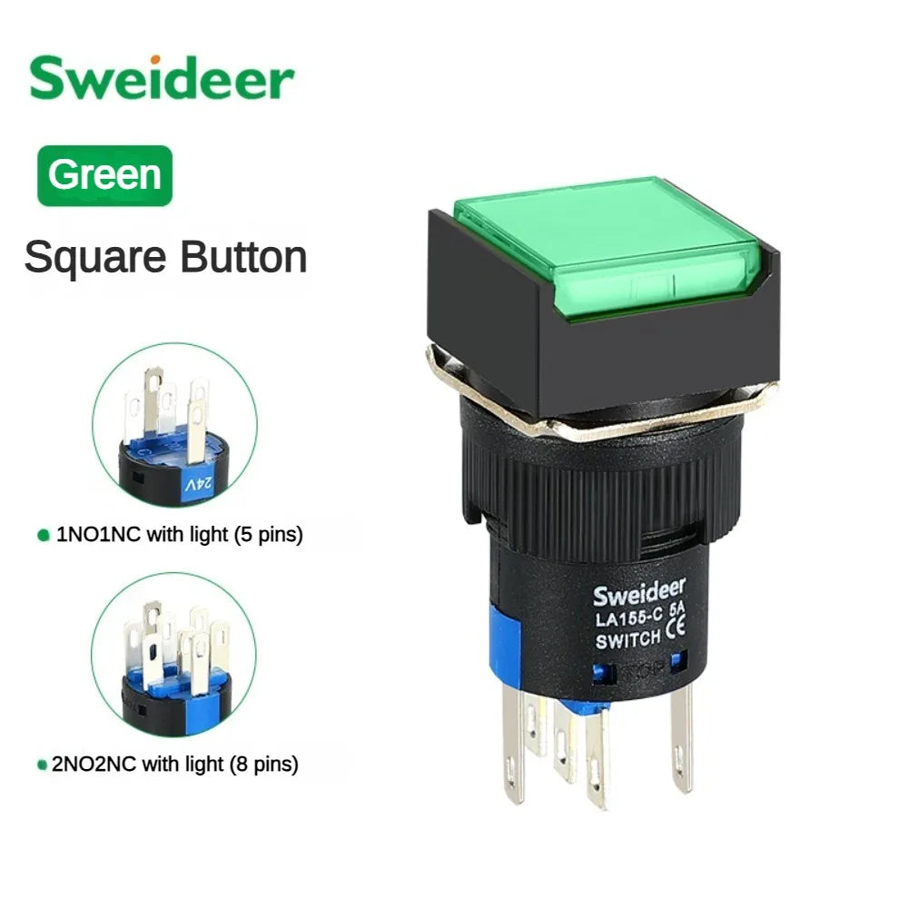 16mm LED Illuminuted Push Button Switch 12/24/220V Momentary Self-locking on Off with Light Square Round Rectangle Power Switch