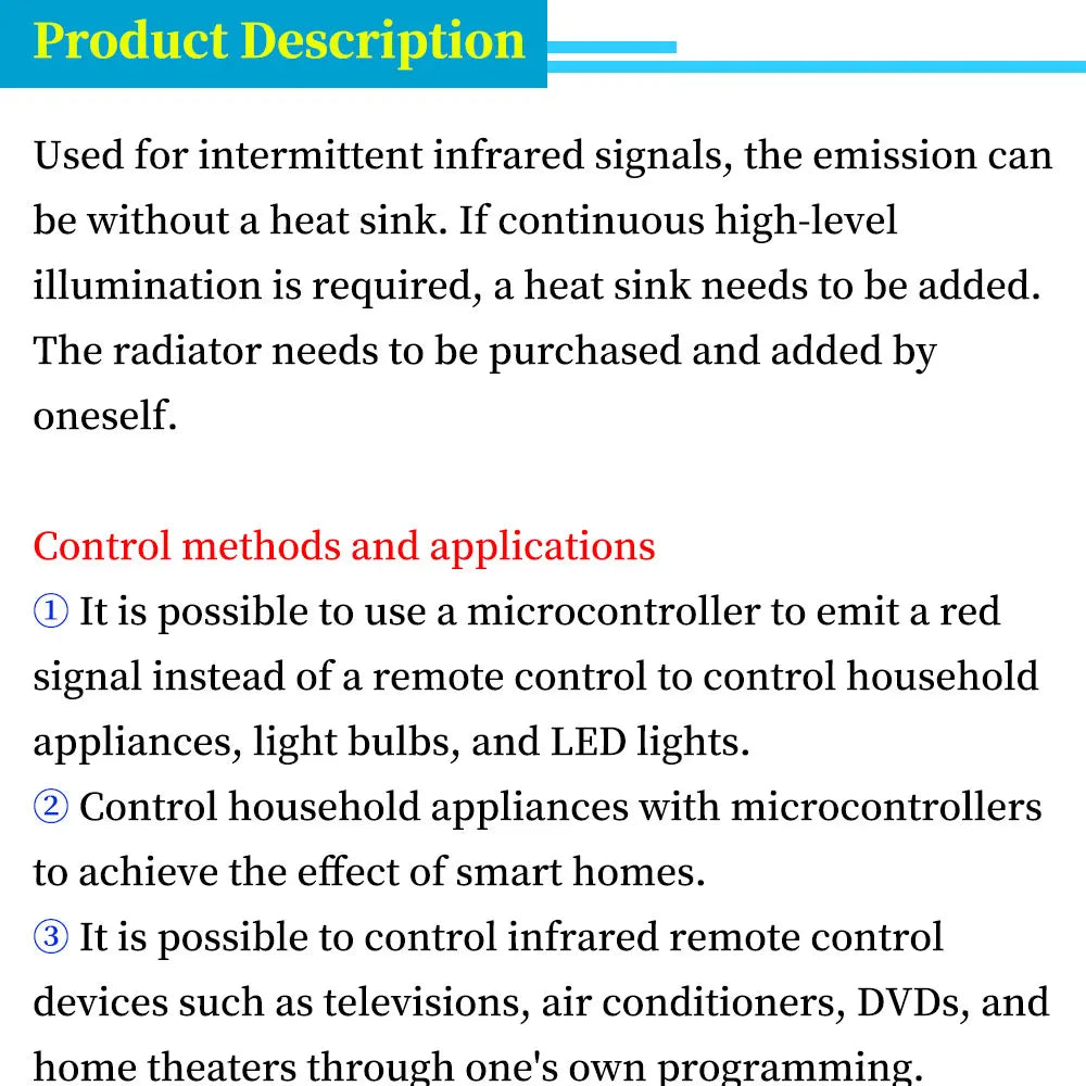 5V High Power Infrared Transmitter Module Remote Control Transmitter Module 940nmLED Smart Remote Control Furniture 1W 3W 45MIL