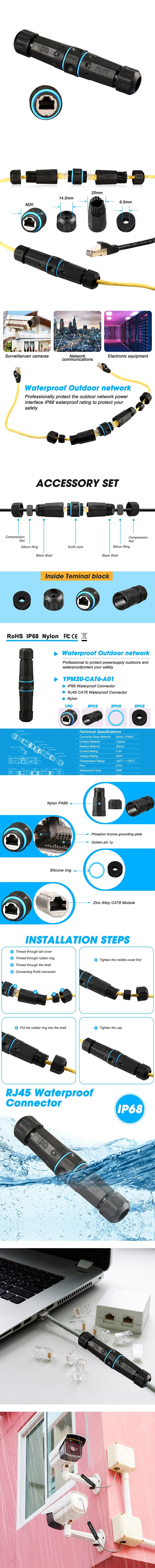 YXY Waterproof RJ45 Connector IP68 Zinc Alloy CAT6 Double Hea Cable Lan Coupler Adapter High Speed Ethernet With Shield 2023 New