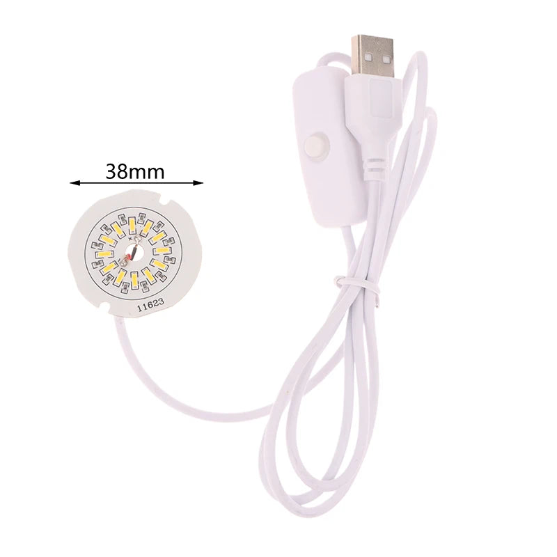 1Pc 1.5M Line Length DC5V LED Chips SMD5730 LED Lamp 31/38/48/50mm USB 3W Light Board Warm White Light With ON/OFF Switch Cable