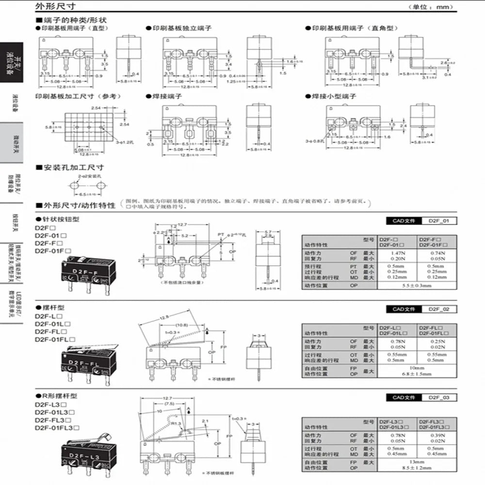 1PCS 2PCS 5PCS 10PCS  Original stroke microswitch D2F-L L2 L3 01L L-D3 01F-T FL 01FL L  D2F-F-3-7 D2F-5 5L D2F-F D2F-01F-T