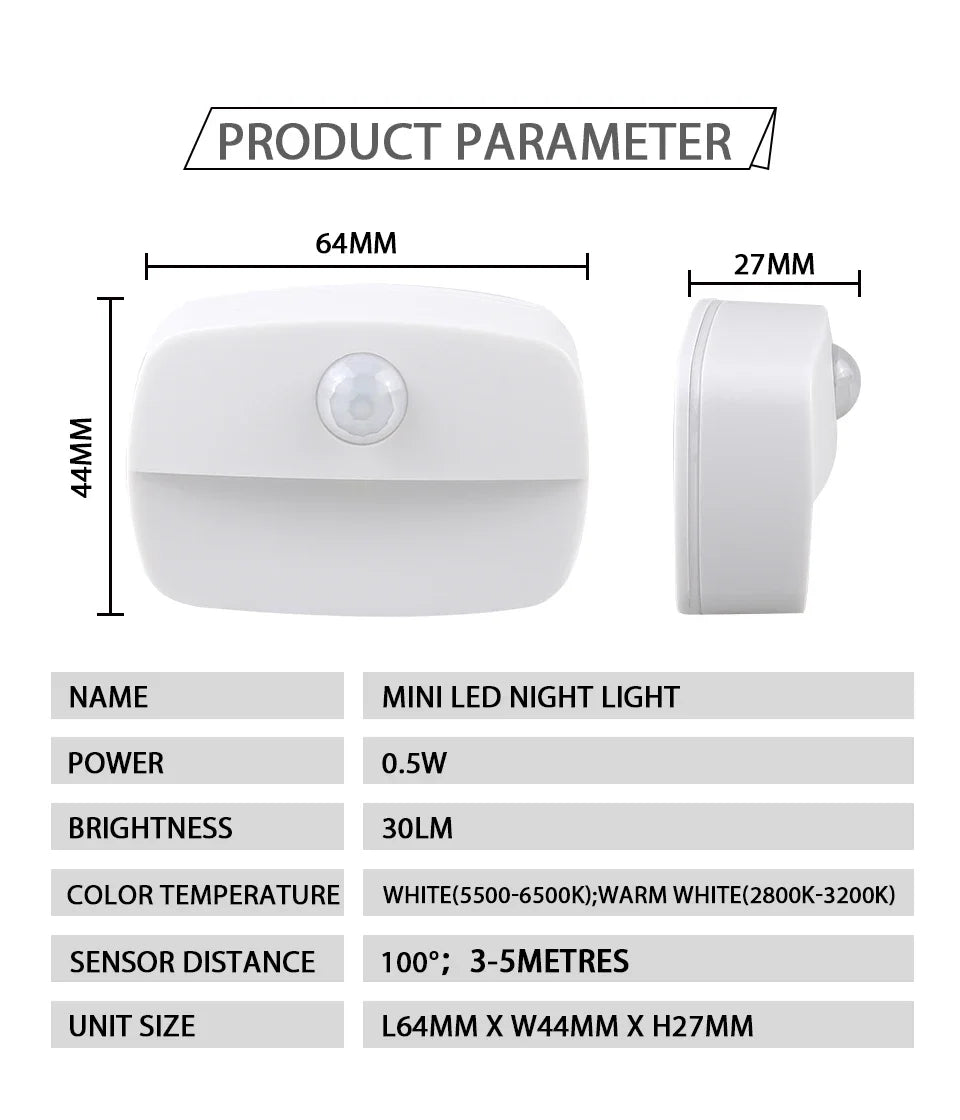 1/3/6 Pack Motion Sensor Night Light Battery Powered AAA Stick Anywhere Auto on Off Soft Light for Wardrobe Bedside Bathroom