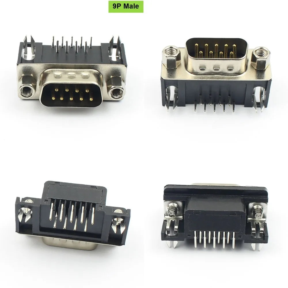 5pcs D-SUB 9 15 25 37 Pin Male Female PCB Connector With Set Screw Plug Socket Adapter Right Angle 2 Rows DB9 DB15 DB25 DB37
