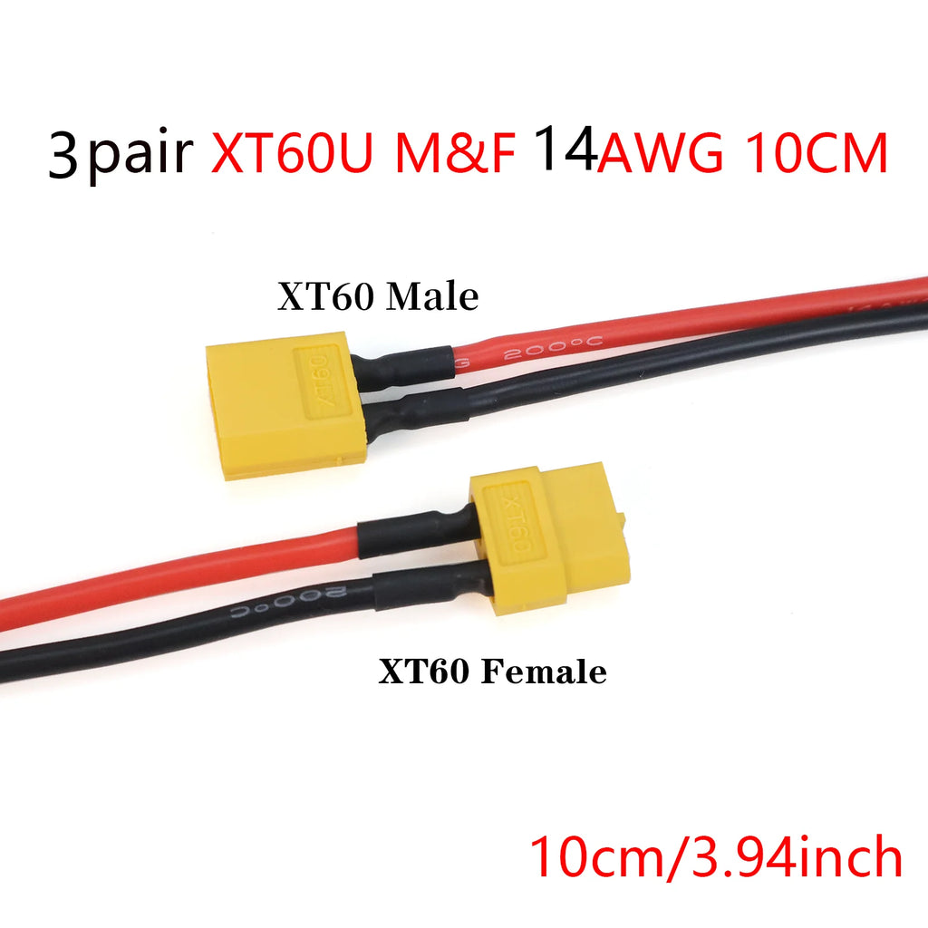 XT60 Male Female Connector Plug Silicone Wire 14AWG Tinned Copper 10cm Pair for RC Lipo Battery Drone FPV Car Boat Charger DIY