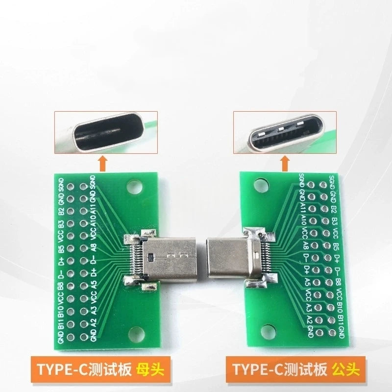 1PCS Type-C Revolution Female Test Board Adapter Plate with Pin Row 24P Male Seat Resistance Card USB3.1 Data Line Adapter