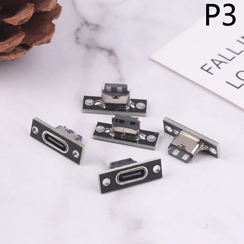 5Pcs New USB 3.1 Type C Socket With Screw Fixing Plate Type-C USB Jack 3.1 Type-C 2Pin 4Pin Female Connector Jack Charging Port
