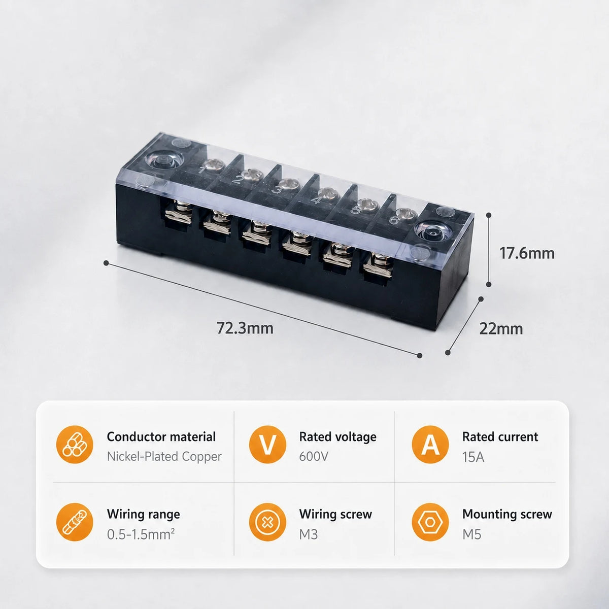 Screw Terminal Block TB Series Dual Row Barrier Strip 3/4/5/6/8/10/12P 15A 25A 45A 600V Panel Mount Electrical Wire Connector