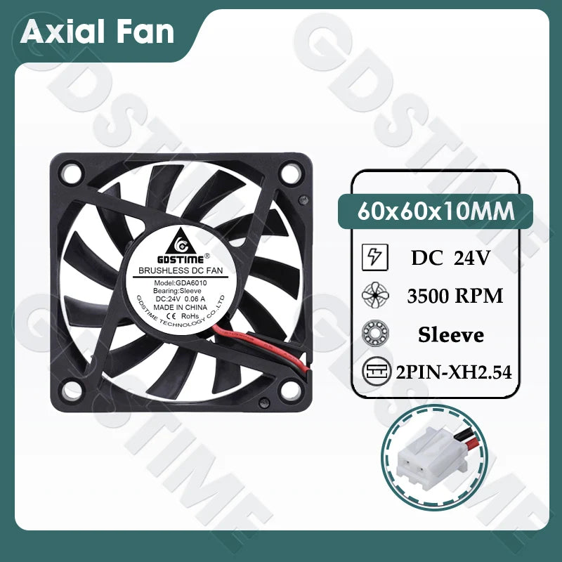 Gdstime 60MM Fan 24V 12V 5V Cooler 60x60x10MM Axial Cooling Fan 6010 Dual Ball Brushless Dupont USB Fan for PC Case CPU Cooling