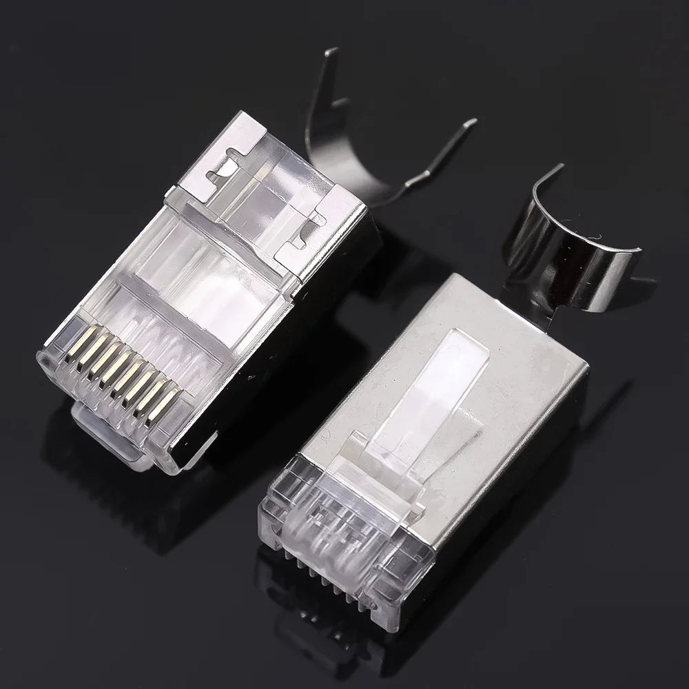 RJ45 Cat7 Cat6 Cat5 Pass Through Connectors Network Cable Modular Plug 8P8C Gold-Plated Connector End for FTP/STP Solid Wire