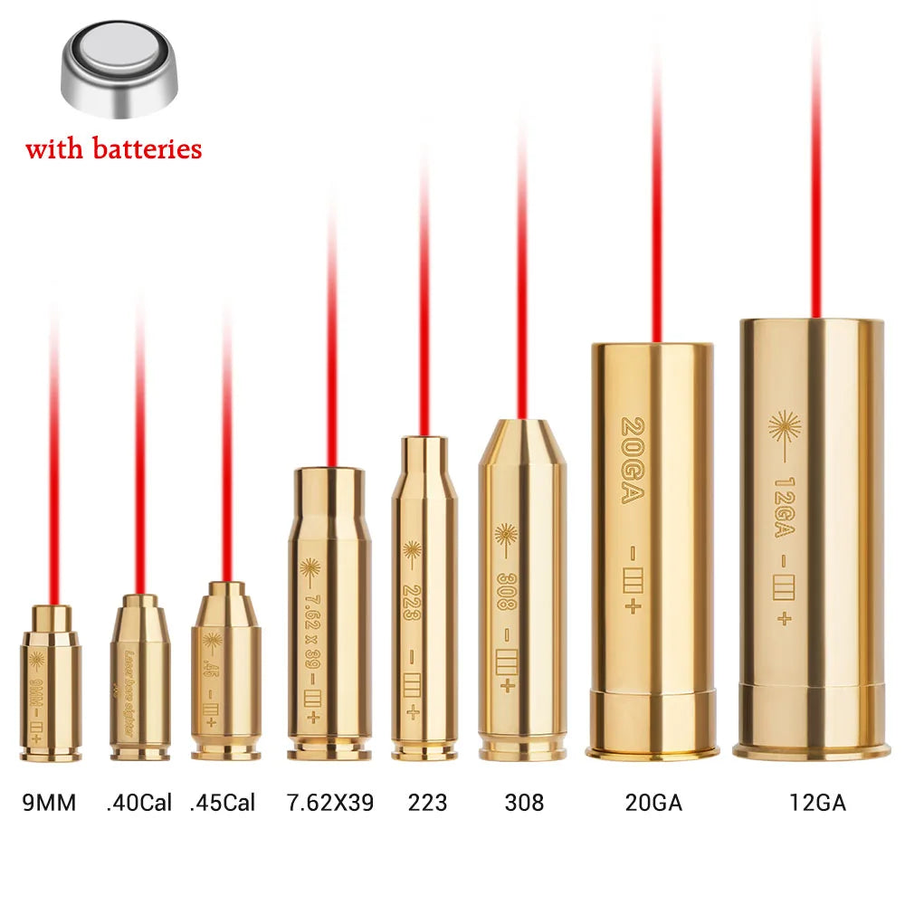 Red Dot Laser Brass Boresighter CAL .223/5.56/9mm/308/7.62/.45/30-06 Cartridge Boresight for Rifle Scope Hunting Gun Accessories