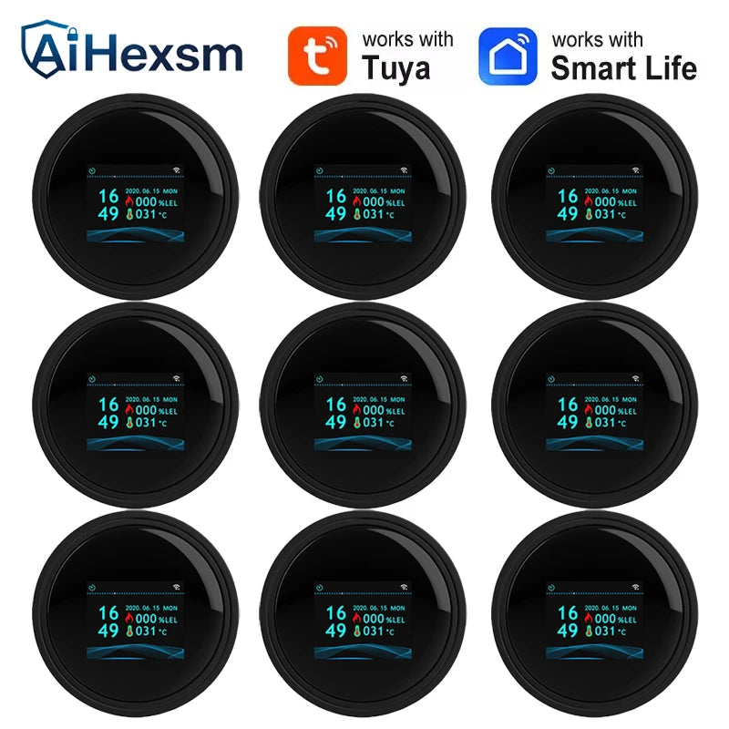 Tuya Wifi Leak With Temperature Function Combustible Gas Detectors Support Home Smart Life Natural Gas Alarm Sensor LCD Display
