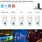 DC5-24V Tuya Wifi Wireless LED Controller Support iOs Android APP Alexa Google Voice Control for DIM CCT RGB RGBW RGBCCT Strip