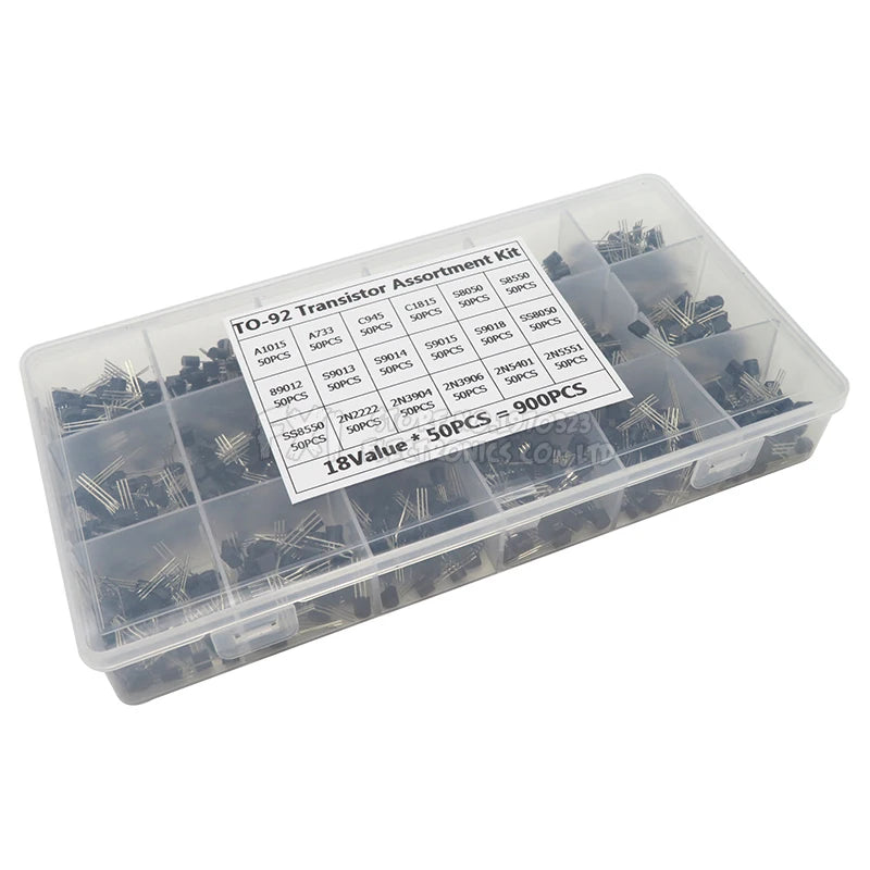 900PCS 18Values TO-92 Transistor Assortment Kit hjxrhgal A1015 2N2222 C1815 S8050 2N3904 2N3906 S9012 Transistors set pack