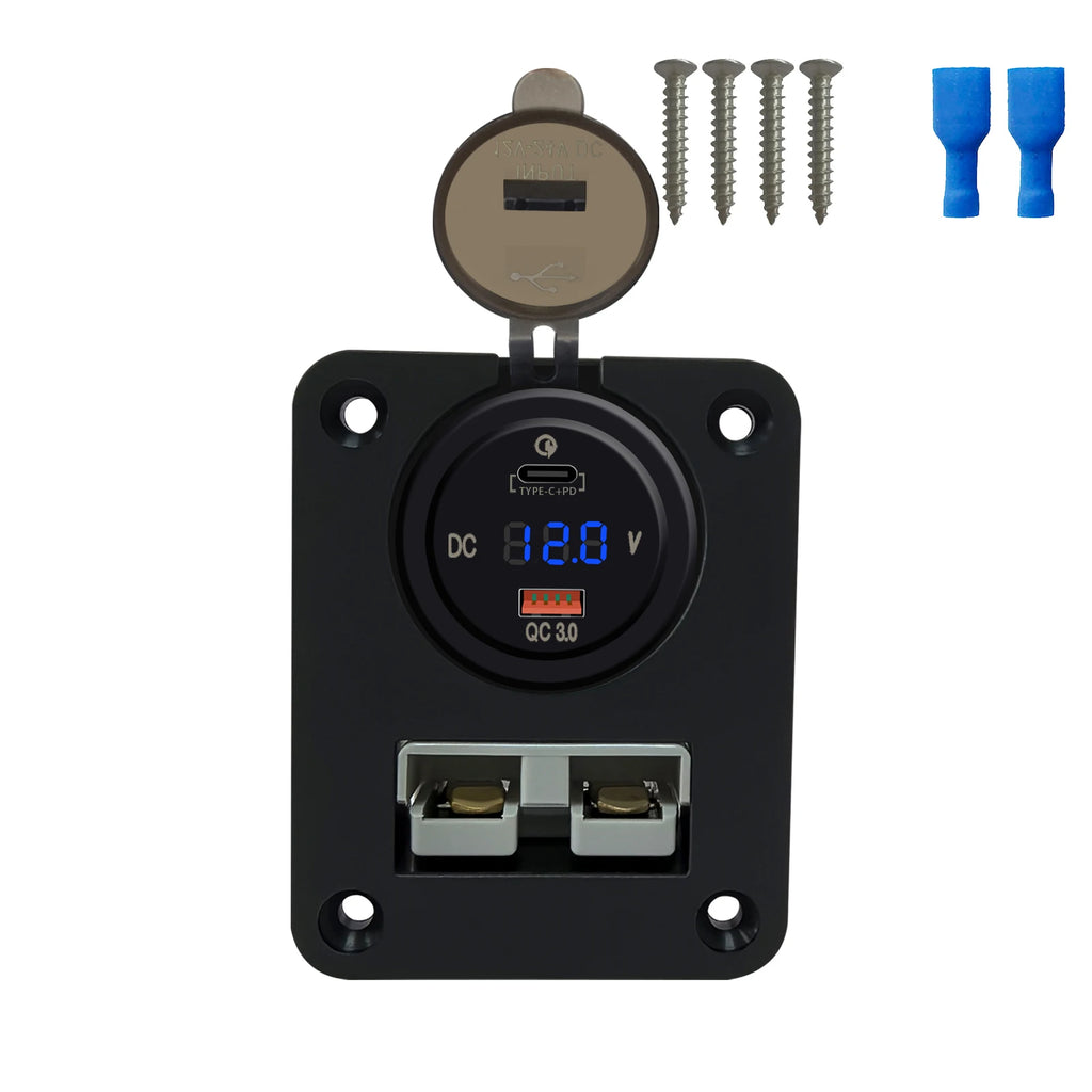 Single/Dual Socket 50A Flush Mount Bracket Panel Cover for Anderson Plug Charging Power&USB Car Caravan Solar Battery Connector