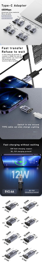 TYPE-C adapter Micro USB Mini USB Adapter lighting Female To Micro Usb Male Converter for Phone Tablet Camera Charging Adaptor