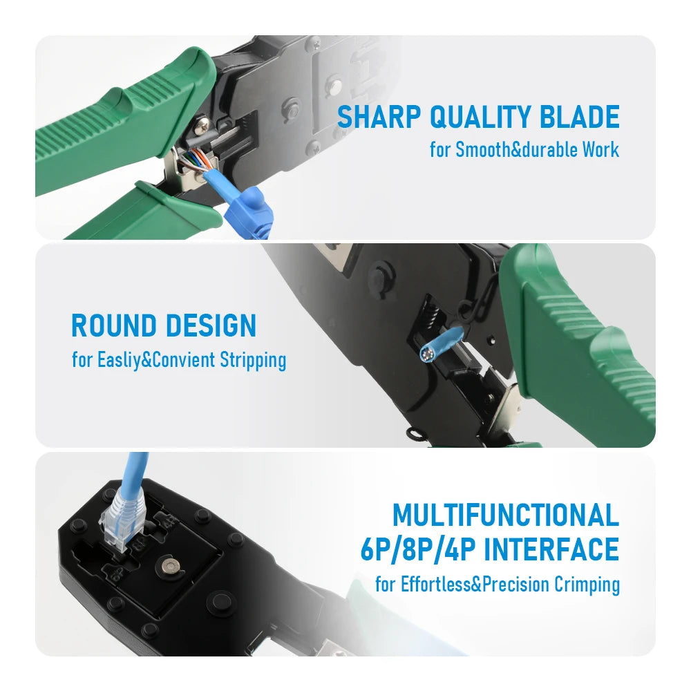 RJ45 Crimping Tool for Cat5 Cat5e Cable with Wire Stripper Cutter Network LAN Crimper Pliers RJ12 RJ11 Multifunctional Hand Tool