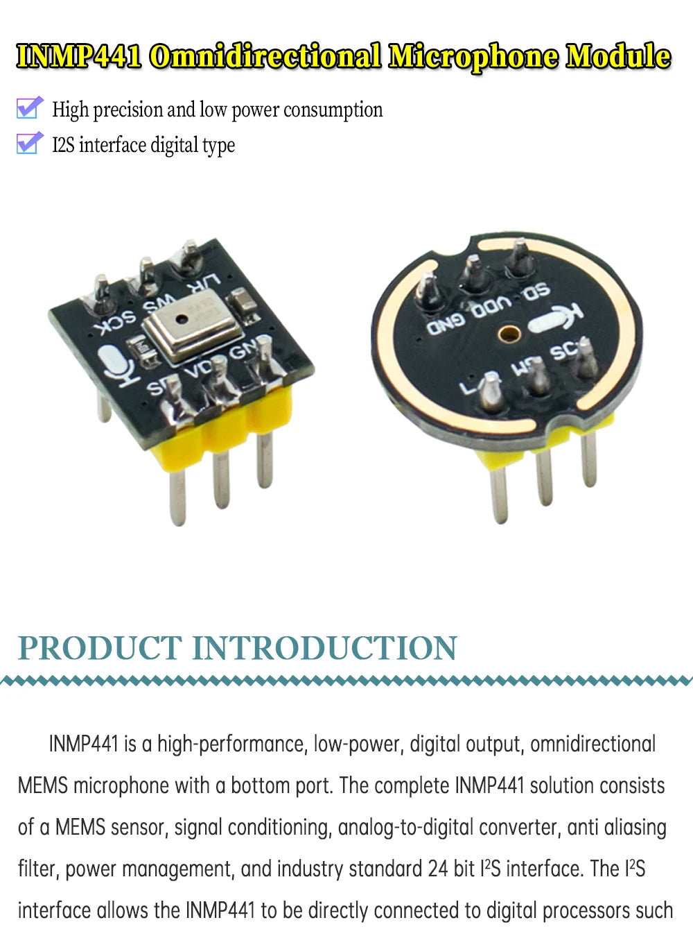 1-50PCS INMP441 omnidirectional microphone module MEMS high-precision and low-power I2S interface supports ESP32 module