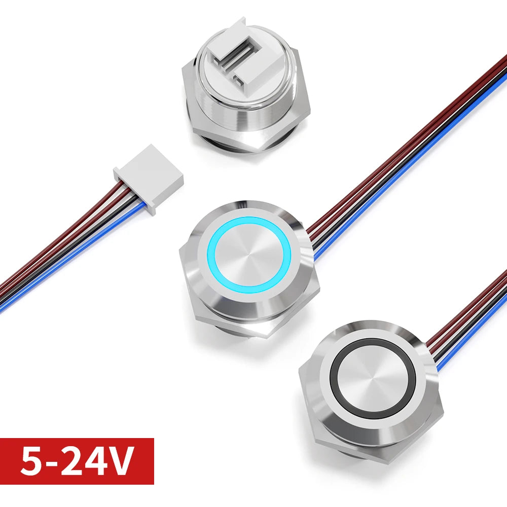 12mm Mini Metal LED Push Button Switch IP67 Waterproof Momentary 5-12-24V Short Stroke Push Button with Quick Connect Terminals
