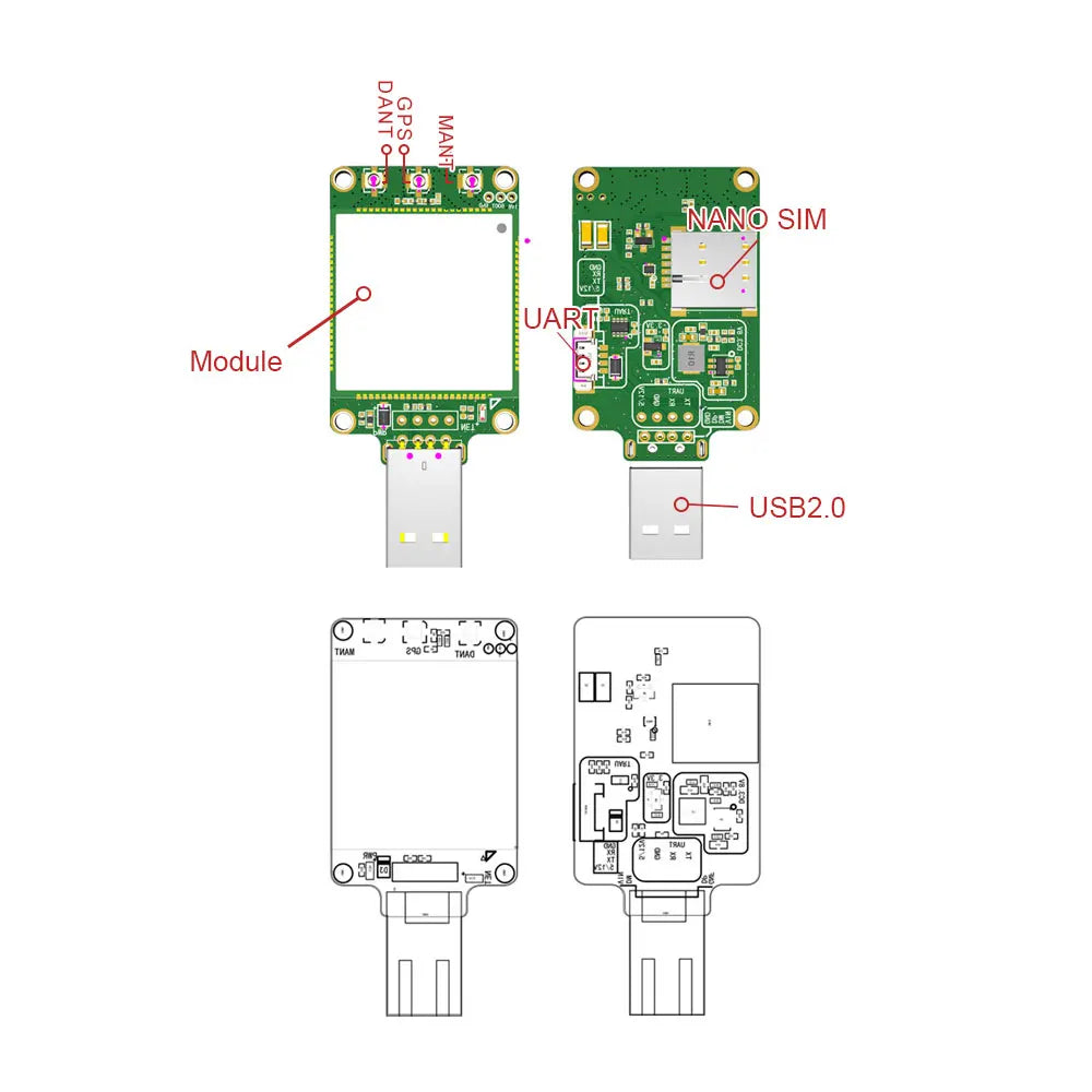 SIMcom SIM7600G-H Global Band Dongle SIM7600E-H USB Dongle Europe Band Modem with Antenna 4G LTE CAT4 Module GNSS Breakout Kit