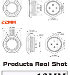 12/16/19/22mm Short Stroke Oxide Blcak Shell Metal Button Switch Waterproof Flat Head With Power LED Light Momentary 1NO 6V 24V