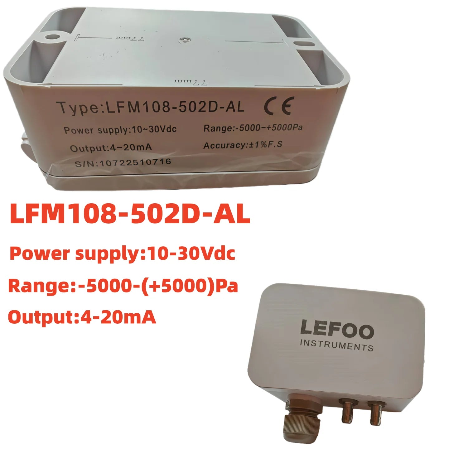 LEFOO 4-20mA Differential Pressure Transmitter Micro Sensor Measuring Air & Neutral Gas for EMS, HVAC, VAV, FC LFM108