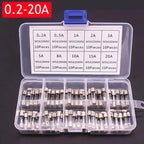 100/72pcs Car Fast-blow Glass Fuses Car Glass Tube Fuses 0.2-20A 0.5-30A Assorted Kit for Car Light Inflator Vacuum Cleaner