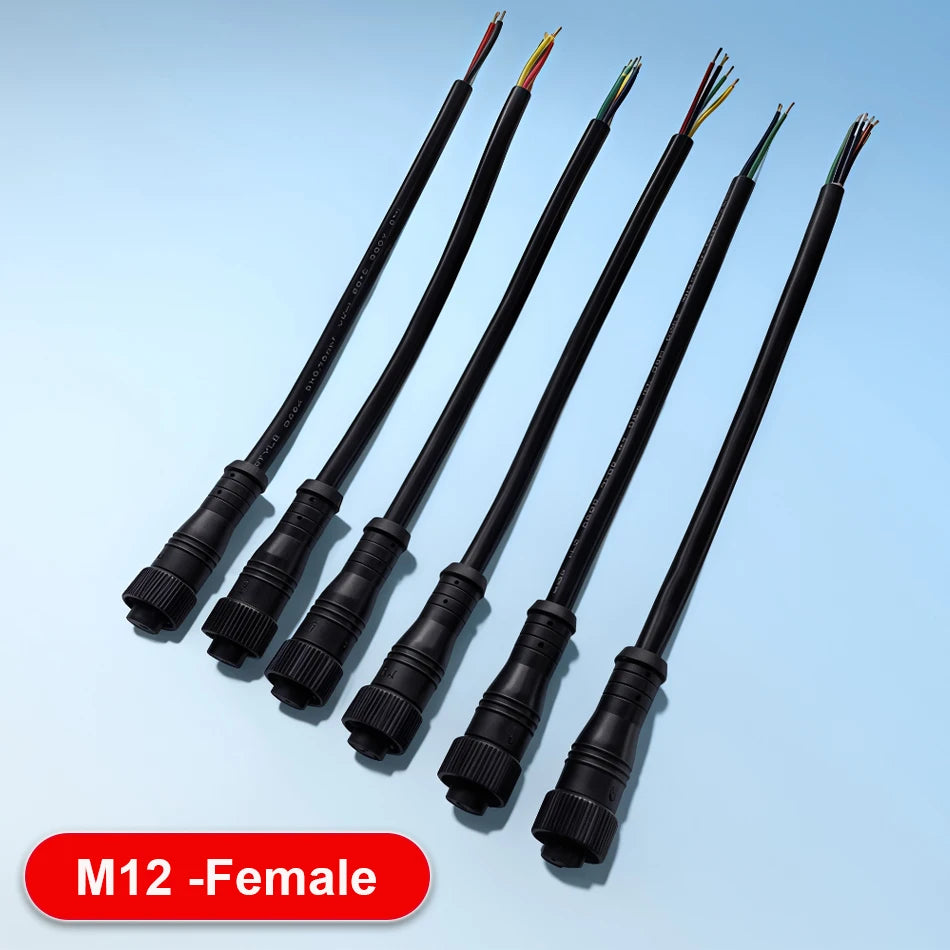 5Pairs M12 Small Metal Head Black Waterproof IP67 2 3 4 5 6 8Pin Cable Wire Plug for LED Strips Male and Female  DC Connector