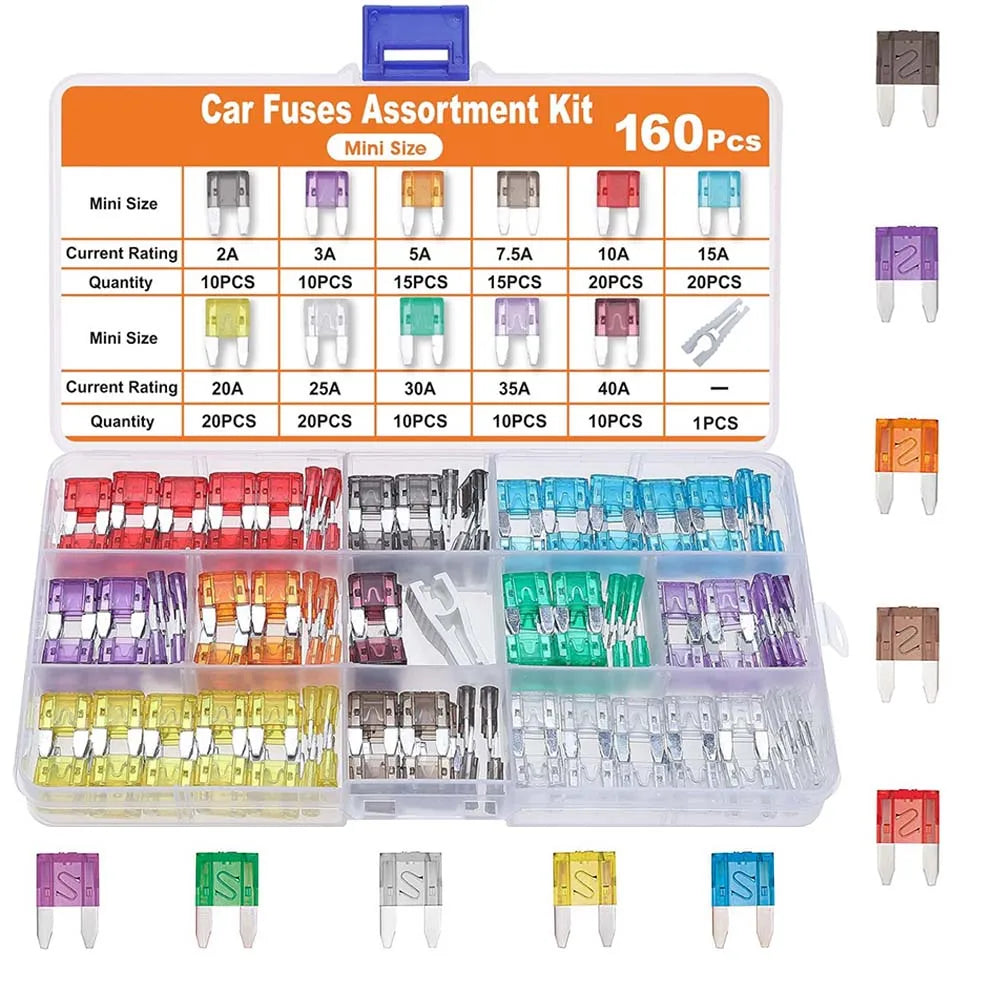 160Pcs Mini Auto Blade Fuses Assortment Kit For Car/RV/Truck/Motorcycle(2A 3A 5A 7.5A 10A 15A 20A 25A 30A 35A 40A) + Fuse Puller