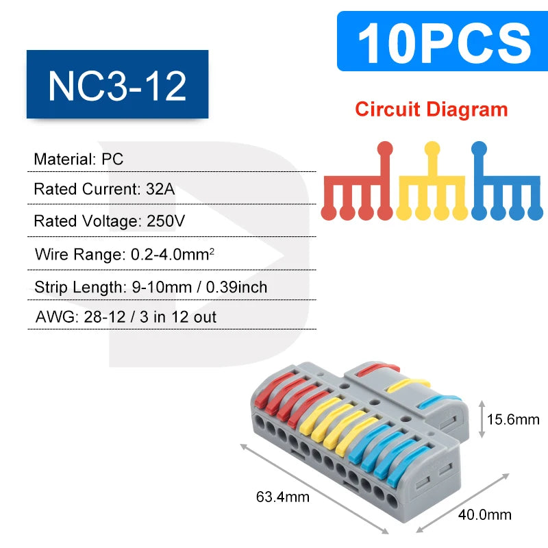 Quick Wiring Connectors Boxed Universal Compact Splitter Electrical Cable Push-in Conductors Connector With Lever Terminal Block