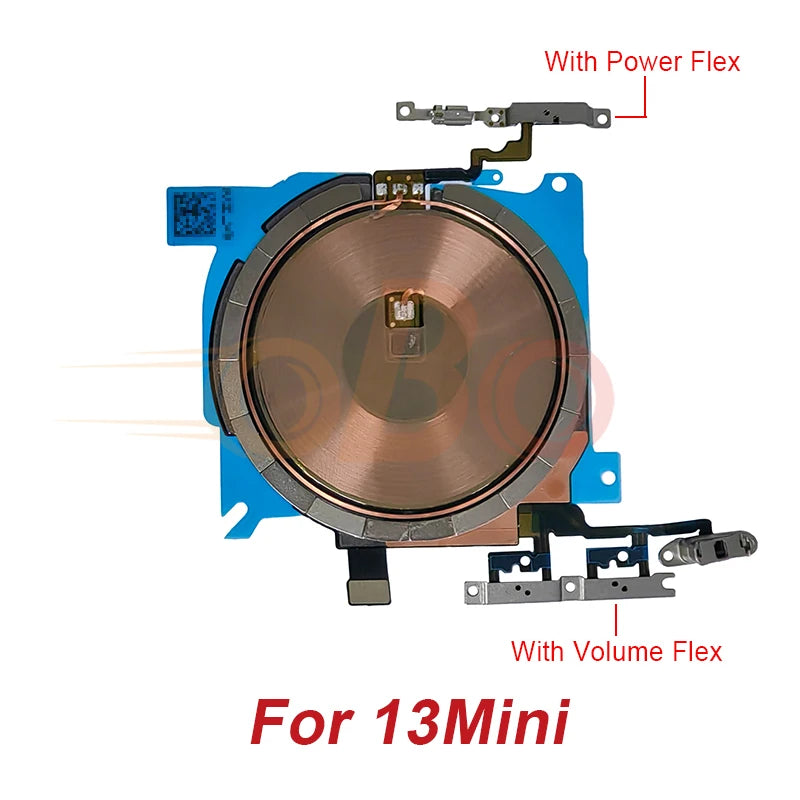 Wireless Charging Coil Sticker With Power Volume Flex Cable For iPhone 12 13 Mini 14 Pro Max Wireless Charger Panel Repair (1PC)