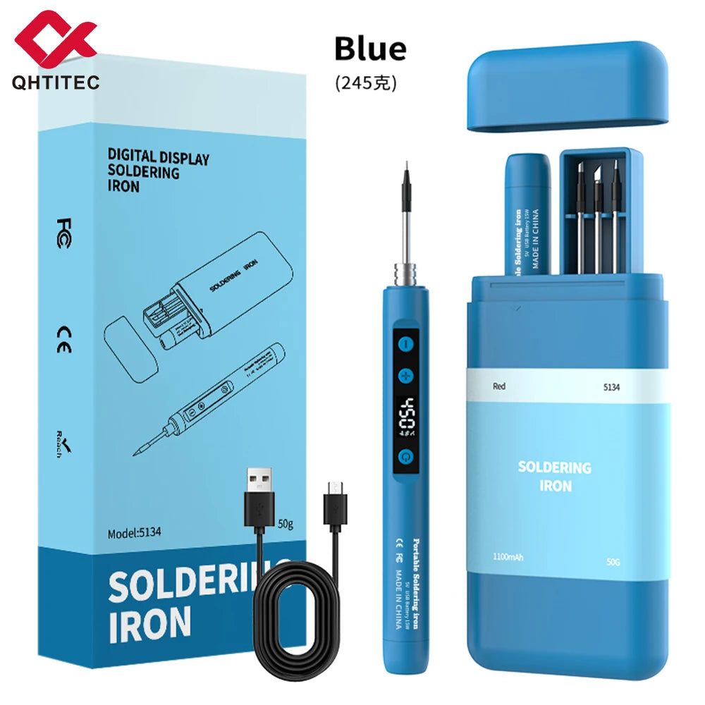 JCD Wireless Soldering Iron Portable 180-450 °C Adjustable Temperature built-in battery with 3Tip Soldering Tool Kit USB-5134