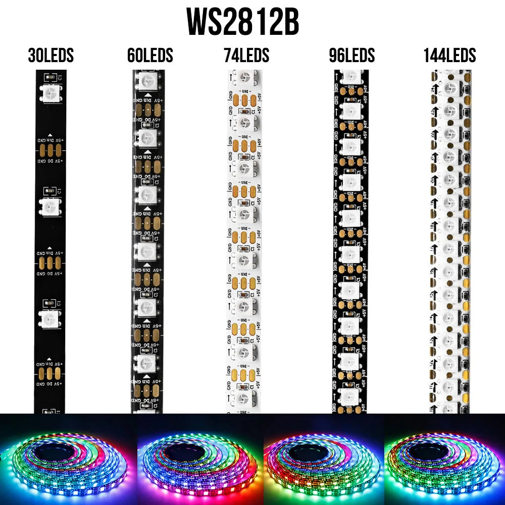 DC5V WS2812B SMD5050 RGB LED Strip WS2812 30/60/74/96/144Leds/Pixels/m Individually Addressable IC Dream Color Lights Tape