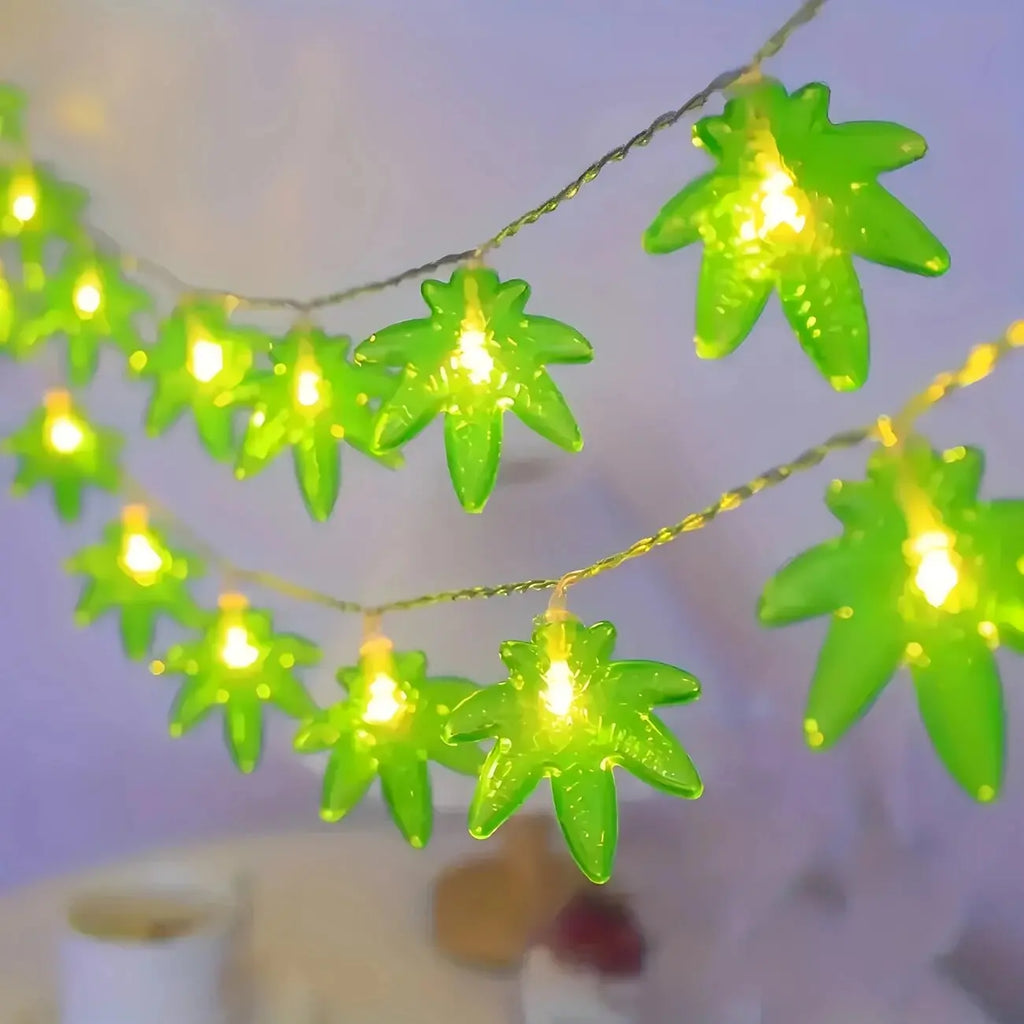 1PC Green Maple Leaf LED String Light,Battery-Powered Fairy Light,Decorative Lighting For Indoor/Outdoor Camping,Fence,Yard,Lawn