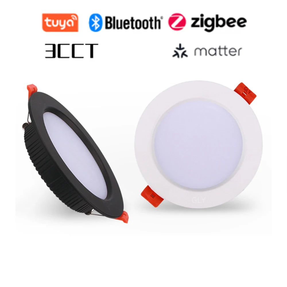 Tuya Smart Ultra-thin Embedded LED Downlight Bluetooth Zigbee Matter 3CCT Dimmable AC110V 220V Ceiling Lamp Indoor Lighting