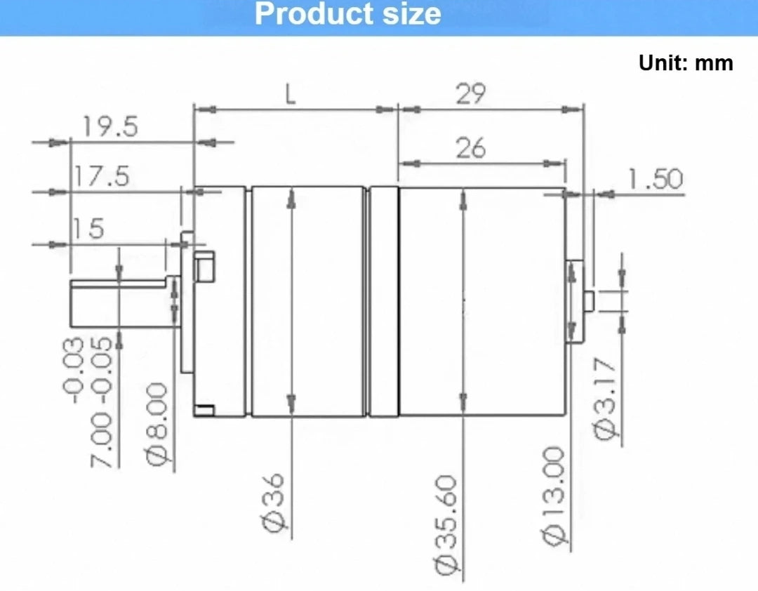 36-3626 Miniature DC Brushless Planetary Gear Motor 12v/24v High Torque Low Noise Built-in Hall Sensor