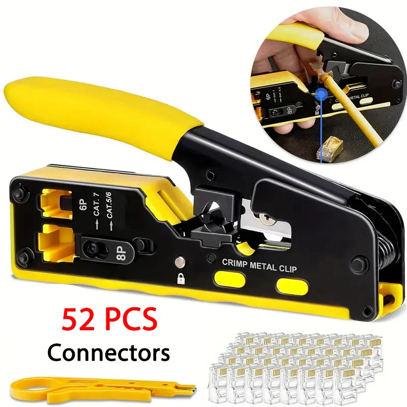 Propatch RJ45 Crimp Tool Kit All-in-One Ethernet Crimper Cat7 Cat6 Cat5 Crimping Tool with 52 Cat6 Ethernet Crimping Connectors