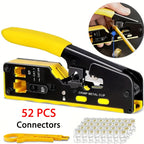 Propatch RJ45 Crimp Tool Kit All-in-One Ethernet Crimper Cat7 Cat6 Cat5 Crimping Tool with 52 Cat6 Ethernet Crimping Connectors