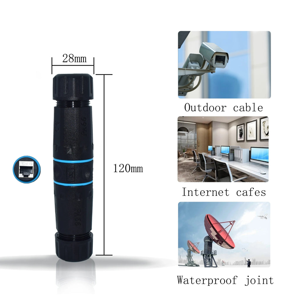 CAT6/CAT6A/CAT7 RJ45 Waterproof Connector RJ45 Ethernet/Network Connector, Straight-through Outdoor Broadband