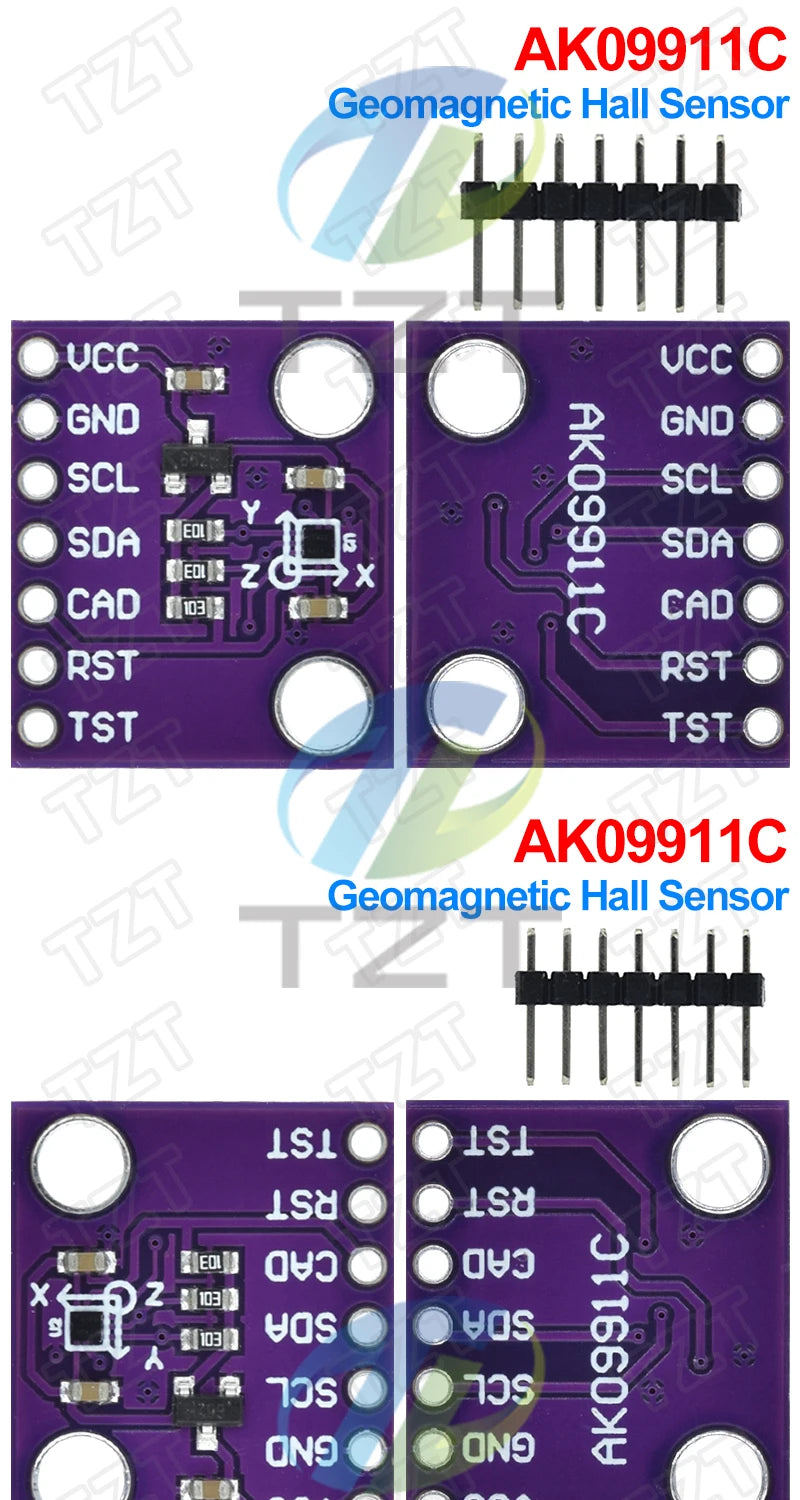 TZT 1/3PCS MCU-9911 AK09911C Geomagnetic Hall Sensor Three-axis Compass Magnetometer Module
