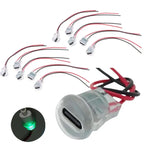 5/10Pcs Transparent 2Pin Waterproof USB-C Female Charging Socket With LED Light Type-C Power Input Connector