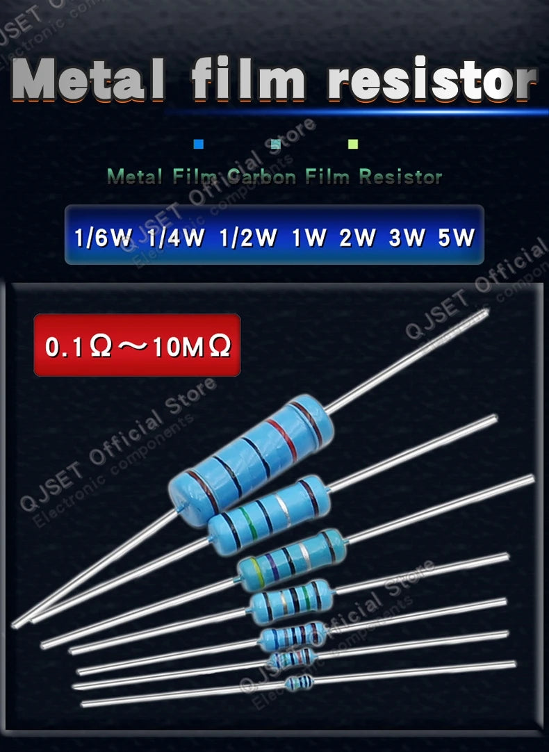 20pcs 2W Metal Film Resistors 1% 10 47 100 22 470 Ohm 1K 4.7K 10K 22k 47K 100k 200k 510k 470k 910k 1M Ohm 5 Color Ring Resistors