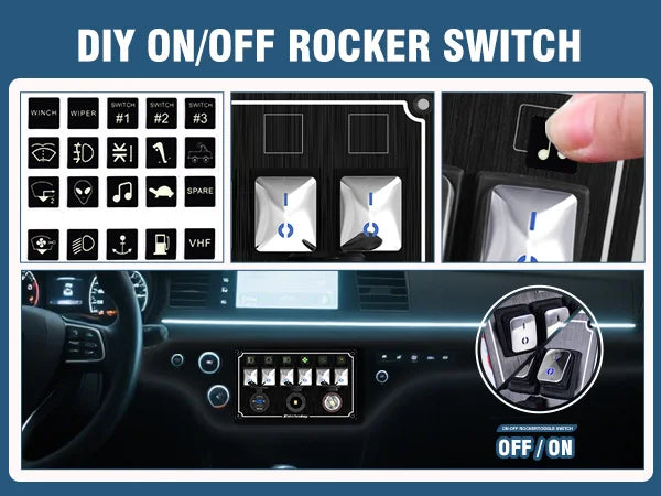 Metal 4-6 Gang Marine Rocker Switch Panel Waterproof 12 Volt, Boat Toggle Switch Panel 12V  LED Lighted for Boat Car RV