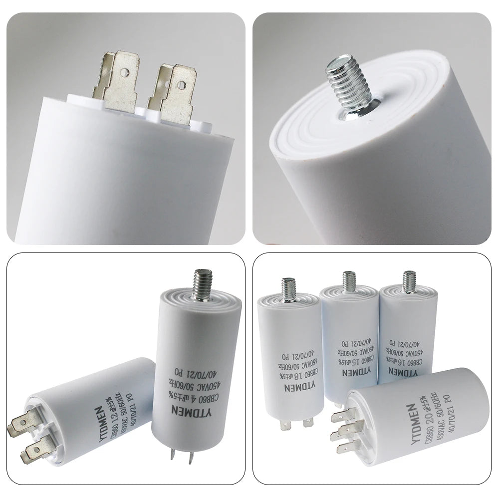 CBB60 Capacitor AC 450V Double Insert Electric Replacement Capacitors 4~60uF with Screw for Air Conditioner Motor Pump Fan ±5%